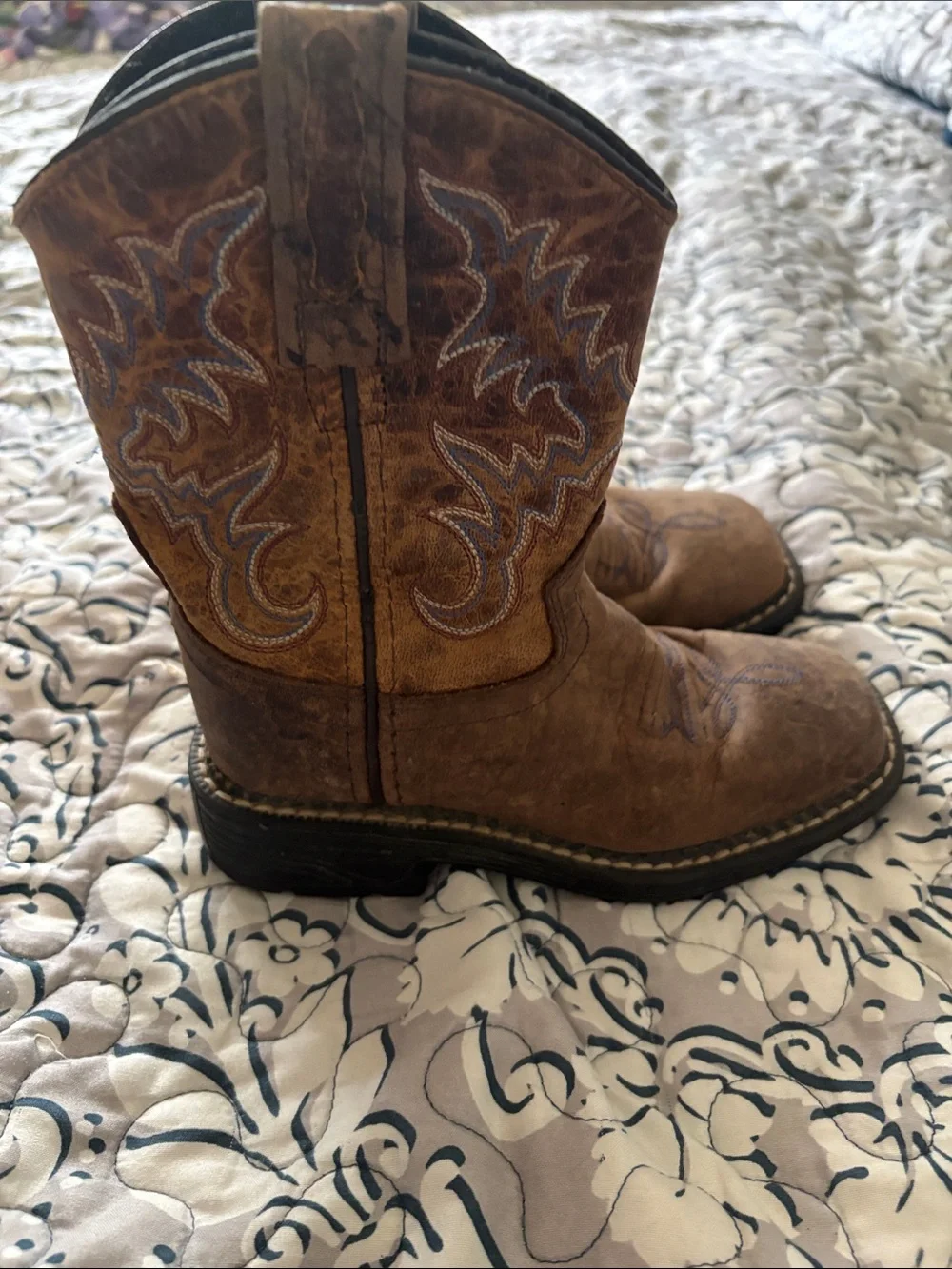 Old West Tan Brown Kids Western Pull-On Boots toddler size 9.5